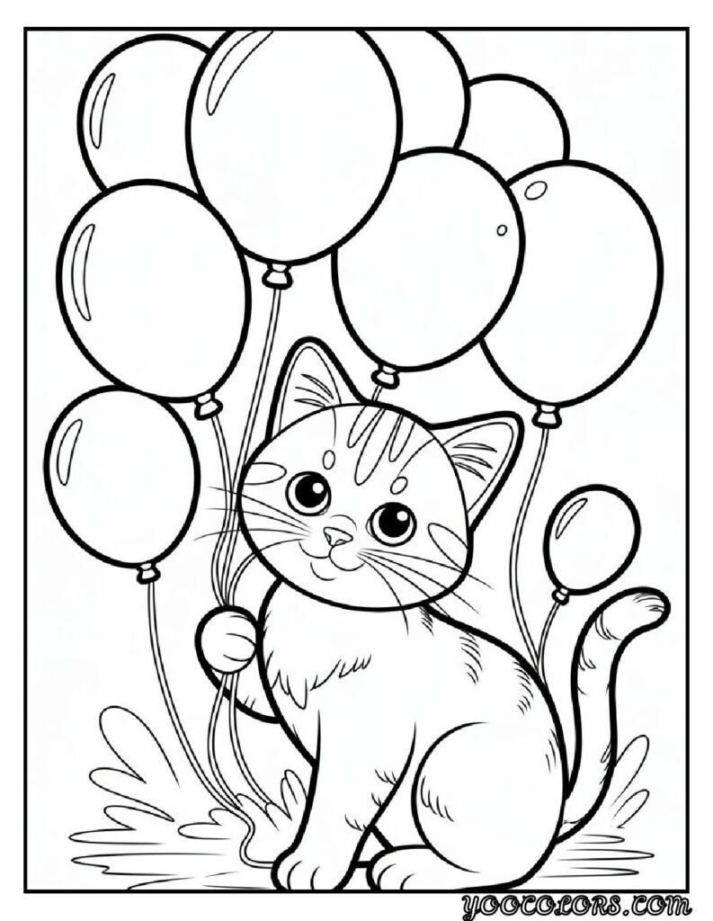 Printable Cute Cat Coloring Pages 20 Best Designs for All Ages 15 Printable Cute Cat Coloring Pages Cat and Balloons pdf