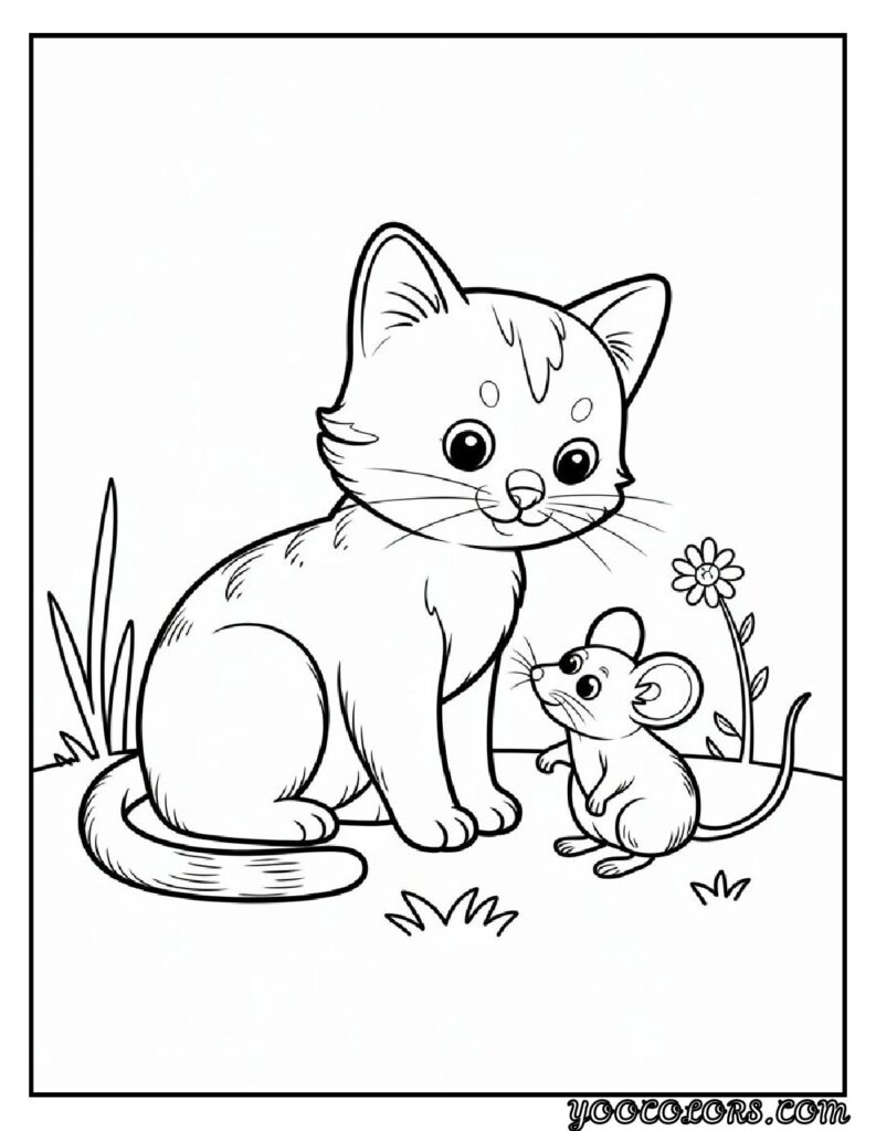 Printable Cute Cat Coloring Pages 20 Best Designs for All Ages 12 Printable Cute Cat Coloring Pages Cat and Mouse Scene pdf