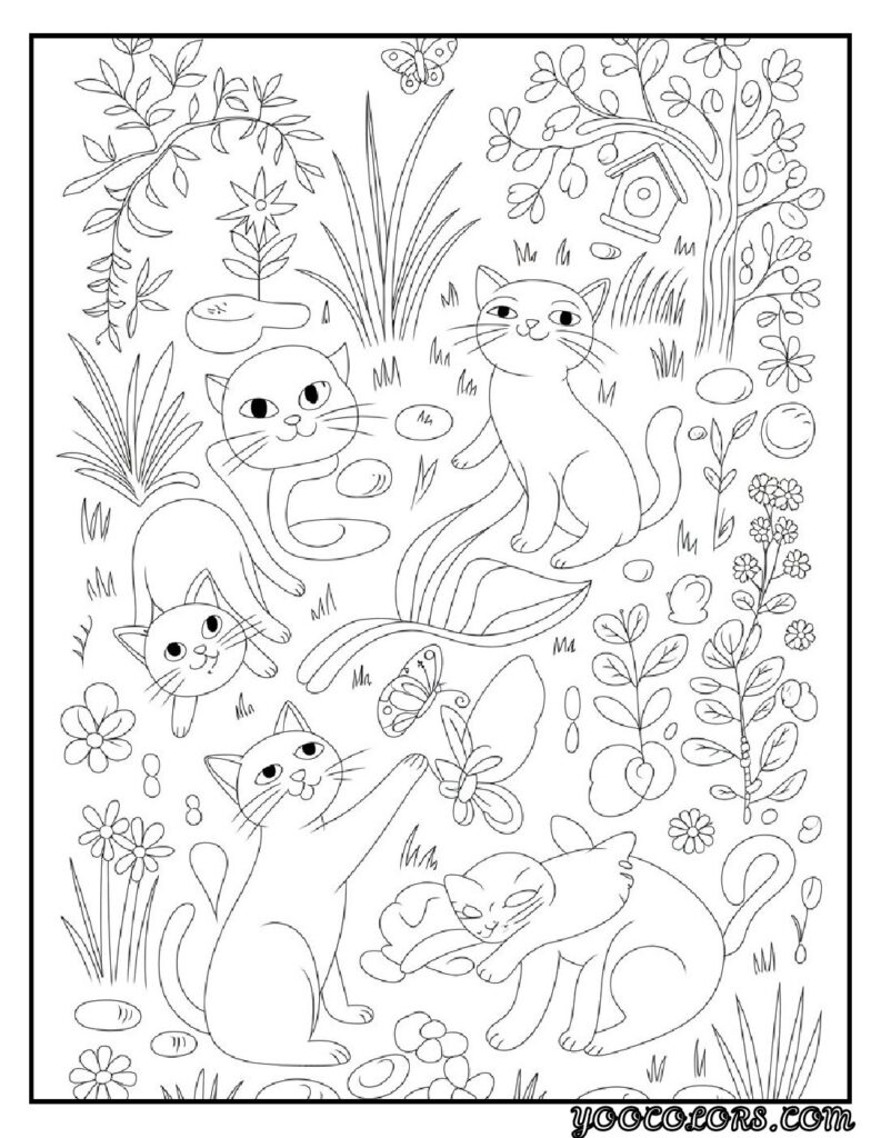 Printable Cute Cat Coloring Pages 20 Best Designs for All Ages 22 Printable Cute Cat Coloring Pages Cats in Garden Setting pdf