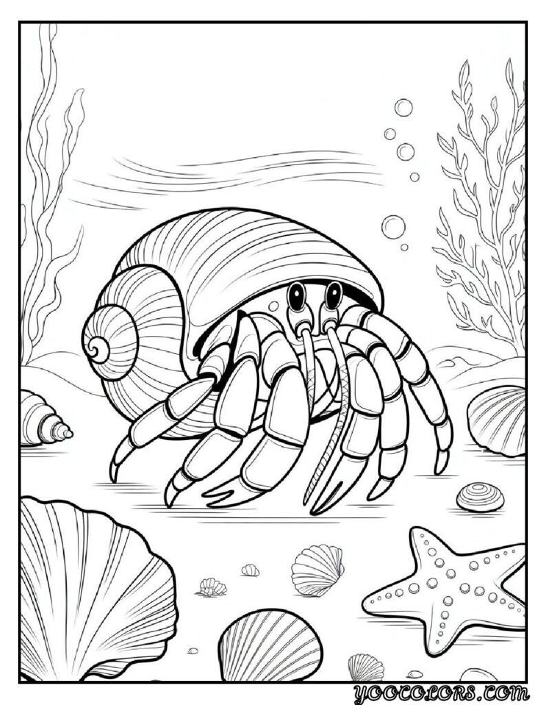 Sea Creature Coloring Pages: Top 20 Designs for Creative Fun 15 Sea Creature coloring pages Hermit Crab Coloring Printable pdf