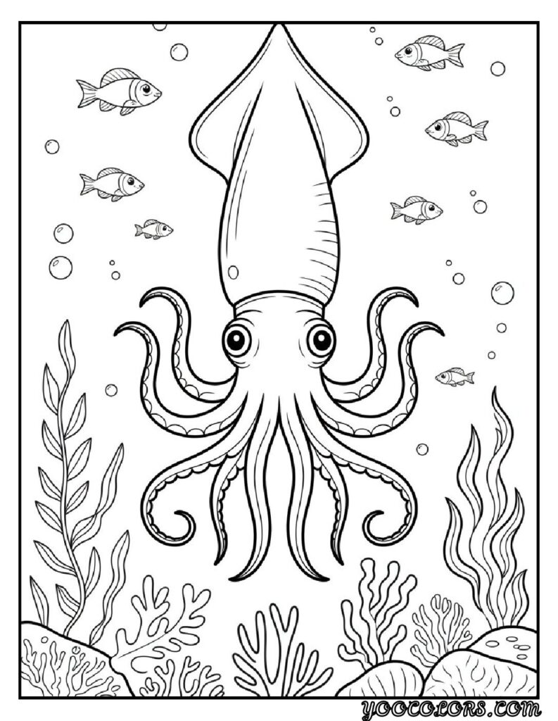 Sea Creature Coloring Pages: Top 20 Designs for Creative Fun 20 Sea Creature coloring pages Squid Coloring Printable pdf