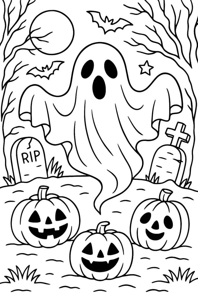 Halloween Coloring Pages Ghost: Free Printables for Kids & Adults 15 spooky graveyard ghost
