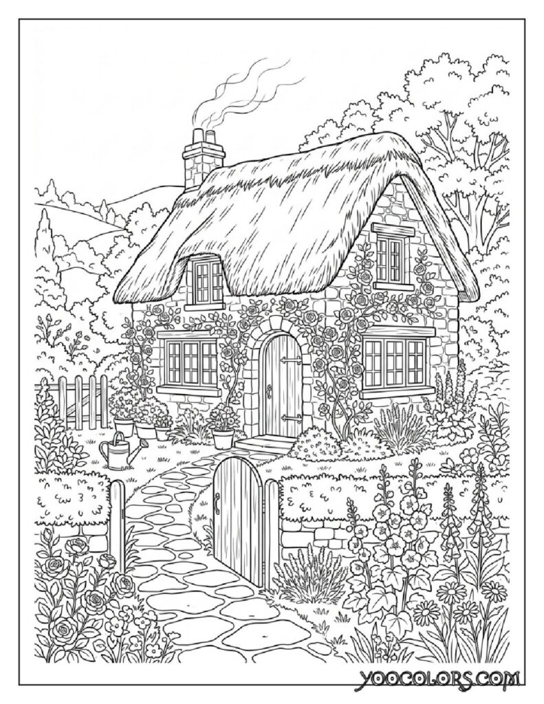 65+ Beautiful Cottagecore Coloring Pages for Relaxation and Creativity 17 Stone cottage coloring page 202608191352 pdf