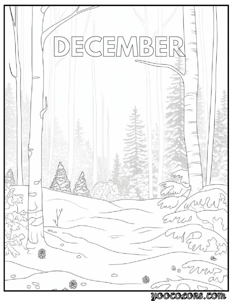 December Coloring Pages 12 Unique Free Printasble Designs 5 Winter forest scenedecember coloring pages pdf