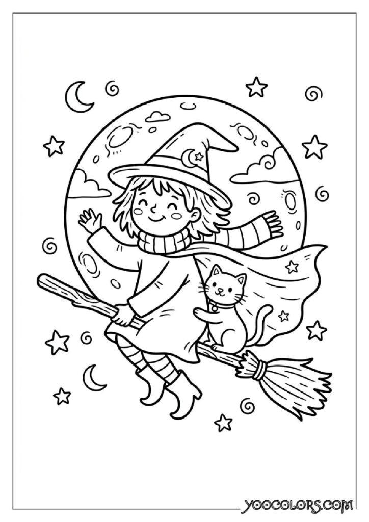 28 Halloween Coloring Pages for Fun and Creative Festive Activities 16 Witch flying on broomstick 202608151346 pdf