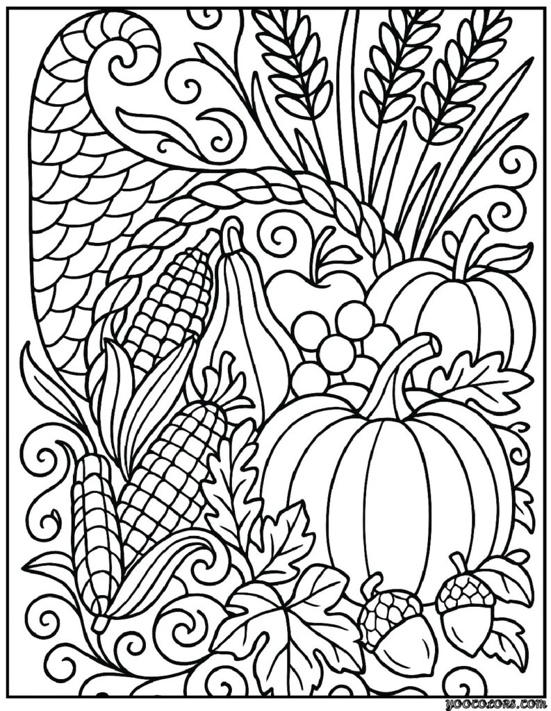Autumn Coloring Pages for Adults: Relax, Unwind & Celebrate Fall 8 autumn coloring page sfor adults Cornucopia of Harvest pdf