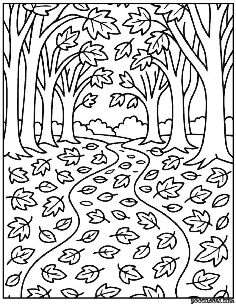 Autumn Coloring Pages for Adults: Relax, Unwind & Celebrate Fall 3 autumn coloring page sfor adults Forest Path in Autumn pdf