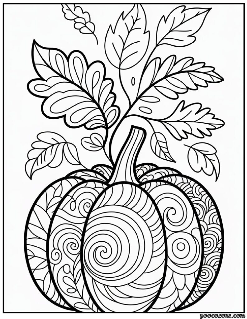 Autumn Coloring Pages for Adults: Relax, Unwind & Celebrate Fall 13 autumn coloring page sfor adults Intricate Maple Leaves zentangle pumpkin design 1 pdf