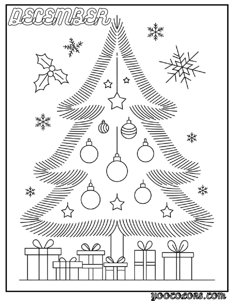 December Coloring Pages 12 Unique Free Printasble Designs 7 december coloring pages Christmas tree outline with DECEMBER overlay pdf