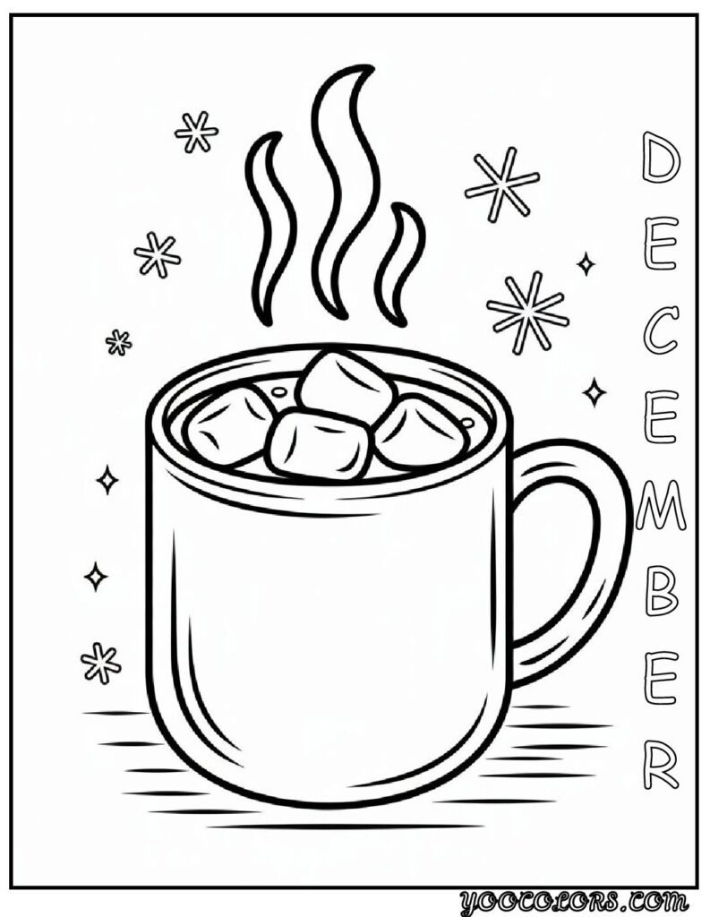 December Coloring Pages 12 Unique Free Printasble Designs 10 december coloring pages Line art of hot cocoa mug with DECEMBER pdf