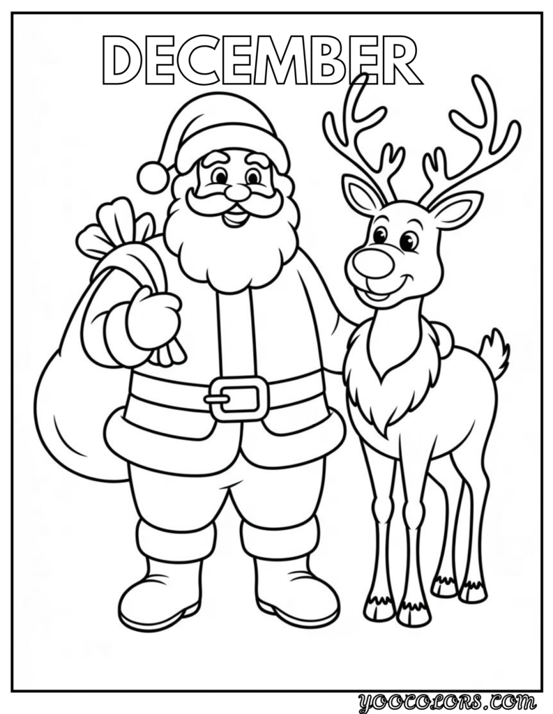 December Coloring Pages 12 Unique Free Printasble Designs 16 december coloring pages Santa Claus and reindeer