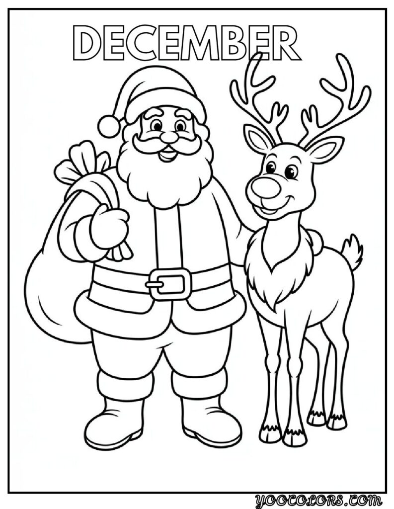 December Coloring Pages 12 Unique Free Printasble Designs 2 december coloring pages Santa Claus and reindeer pdf