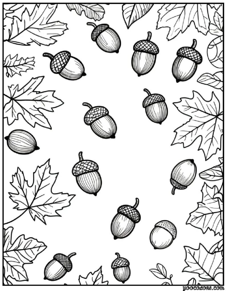 Fall Coloring Pages for Adults 19 Creative Designs to Inspire Relaxation 7 fall coloring pages for adults Acorns scattered among fallen leaves pdf