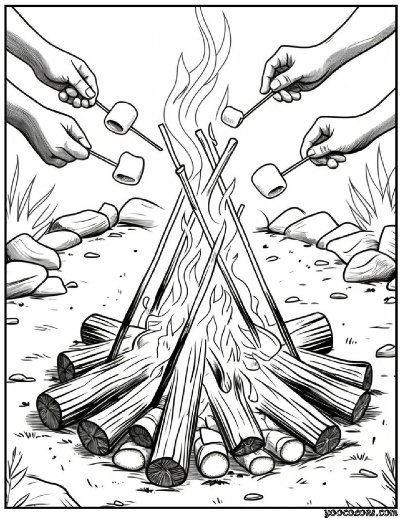 Fall Coloring Pages for Adults 19 Creative Designs to Inspire Relaxation 15 fall coloring pages for adults Campfires with marshmallows on sticks pdf