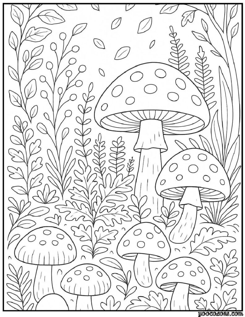 Fall Coloring Pages for Adults 19 Creative Designs to Inspire Relaxation 13 fall coloring pages for adults Mushrooms and forest floor foliage pdf