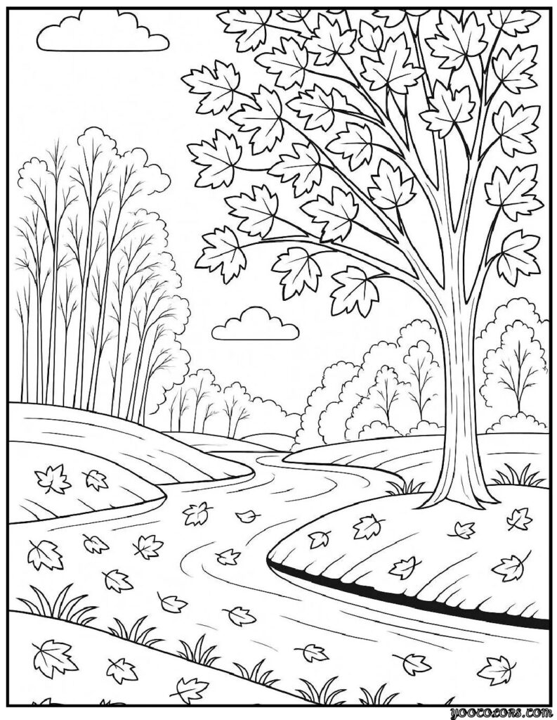 Fall Coloring Pages for Adults 19 Creative Designs to Inspire Relaxation 19 fall coloring pages for adults Sunset landscapes with glowing autumn colors pdf