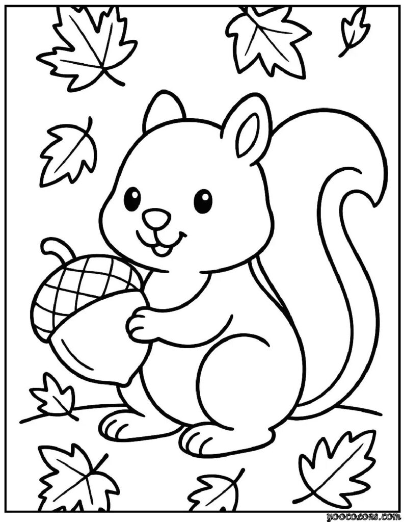 Fall Coloring Pages for Kids: Fun, Free & Creative Autumn Printables 12 fall coloring pages for kids squirrel with acron pdf