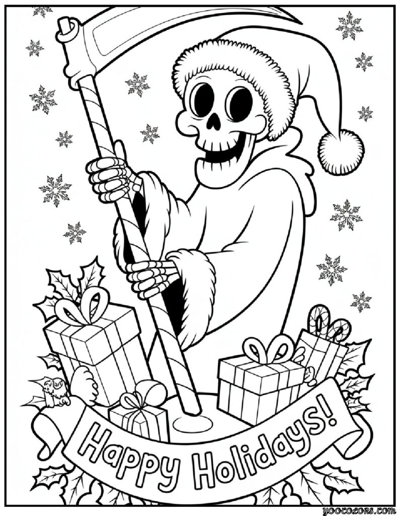 Grim Reaper Coloring Pages: Free, Scary, and Creative Printables 13 grim reaper coloring pages Christmas Grim Reaper holding a candy cane scythe pdf