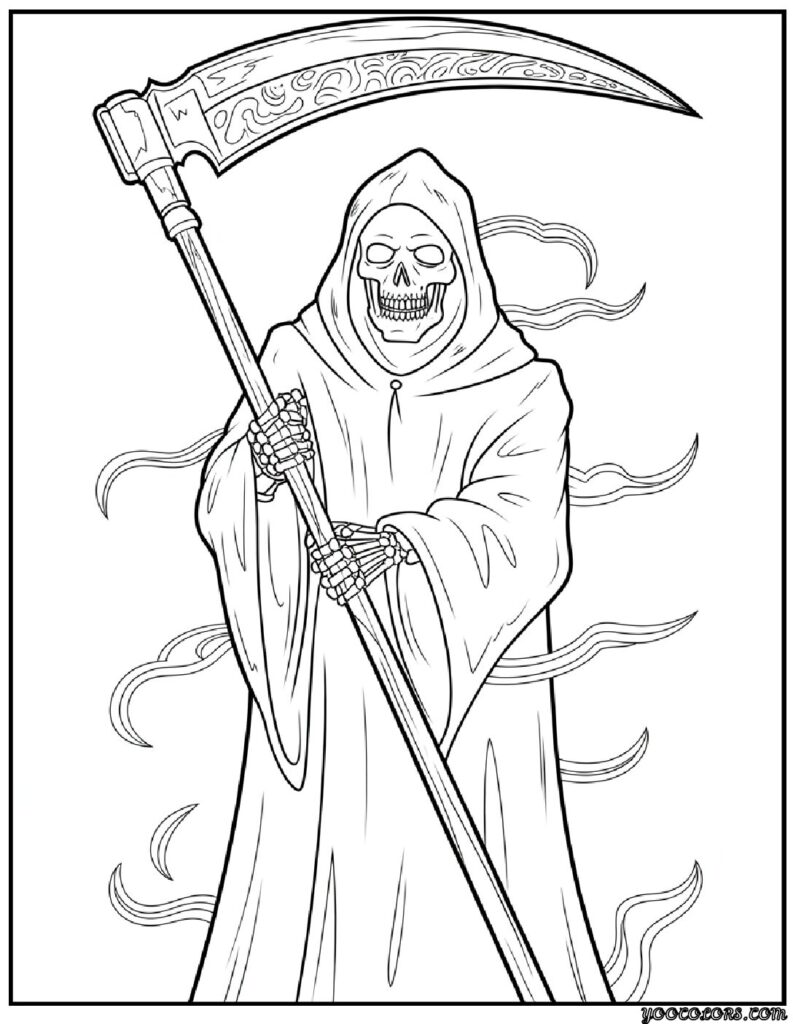 Grim Reaper Coloring Pages: Free, Scary, and Creative Printables 4 grim reaper coloring pages Grim Reaper holding a scythe pdf