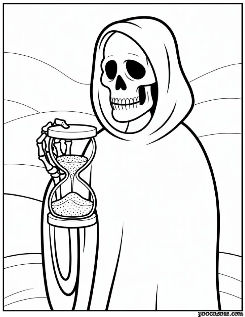 Grim Reaper Coloring Pages: Free, Scary, and Creative Printables 3 grim reaper coloring pages Grim Reaper holding an hourglass pdf