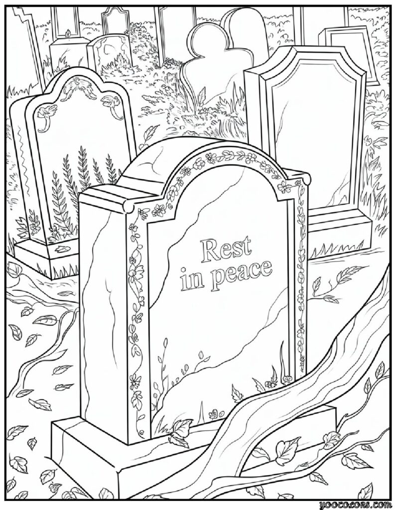 Halloween Coloring Pages for Adults: Intricate Spooky Designs to Print 7 halloween coloring pages for adults grave yard pdf