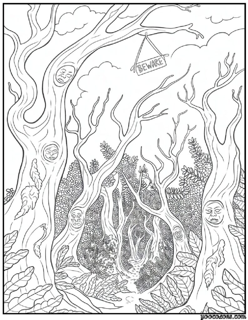 Halloween Coloring Pages for Adults: Intricate Spooky Designs to Print 18 halloween coloring pages for adults haunted forest pdf