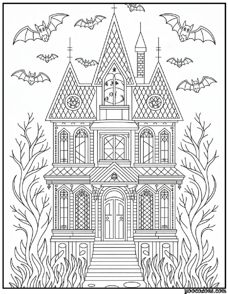 Halloween Coloring Pages for Adults: Intricate Spooky Designs to Print 19 halloween coloring pages for adults haunted house and bats pdf