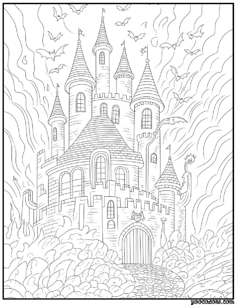 Halloween Coloring Pages for Adults: Intricate Spooky Designs to Print 4 halloween coloring pages for adults haunted house pdf
