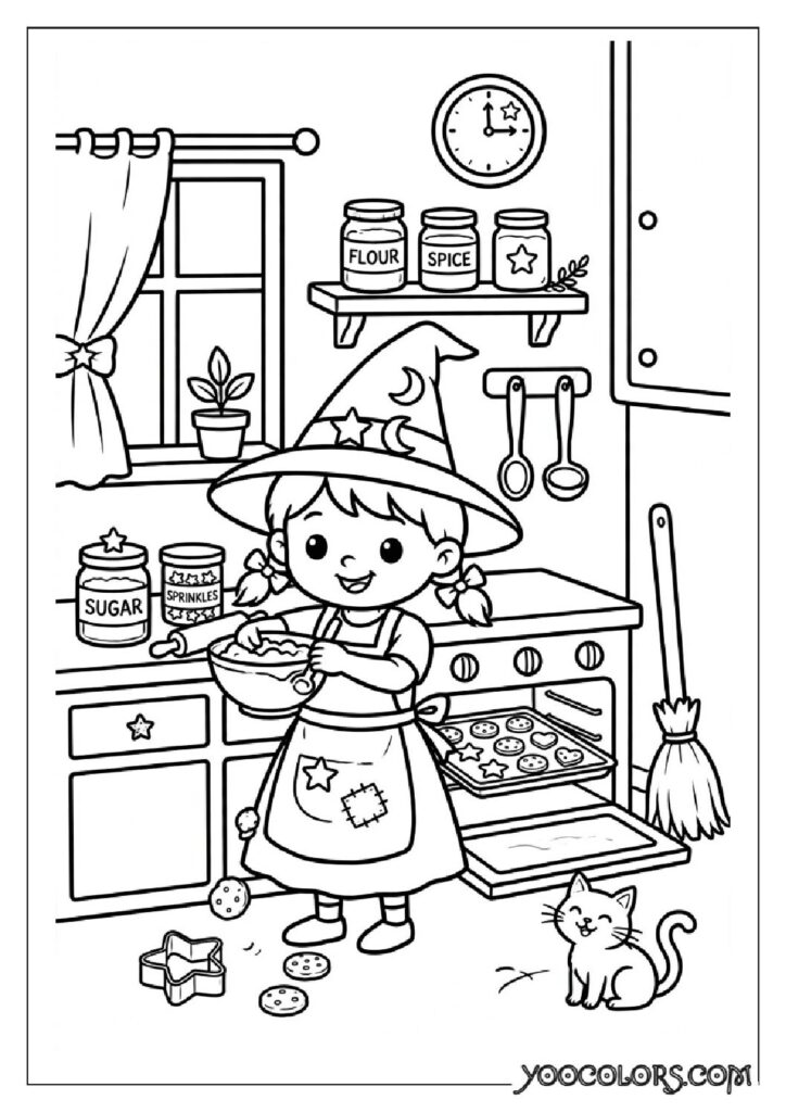 48 Halloween Coloring Pages for Fun and Creative Festive Activities 24 little witch baking cookies pdf