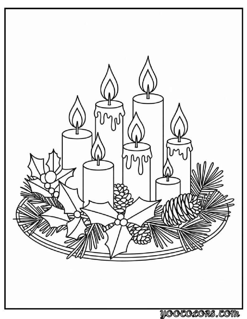 Merry Christmas Coloring Pages for Kids and Adults: 18 Fun Designs to Download 21 merry christmas cloring pages Holiday Candle Display pdf
