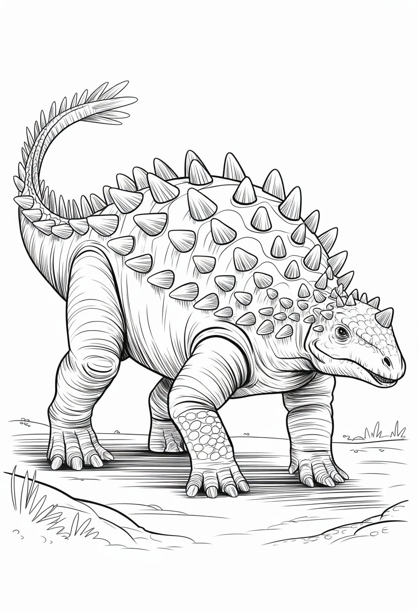 Dinosaur Coloring Pages Printable: Top 20 Designs for All Ages 28 An Ankylosaurus dinosaur shown from the side with armor plates and a clubbed tail.