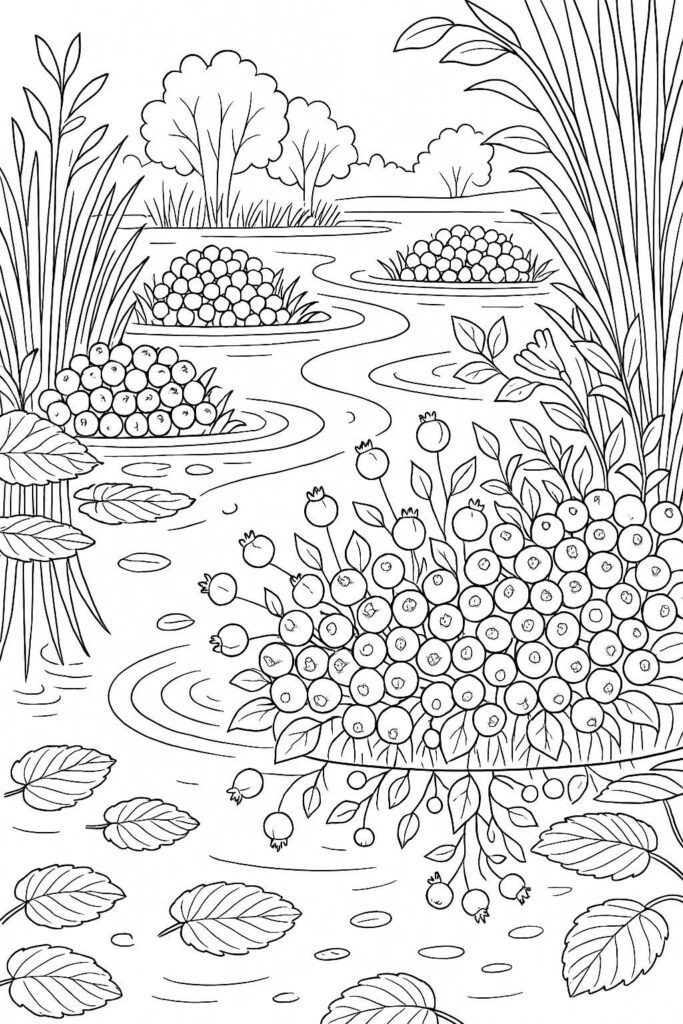 Fall Coloring Pages for Adults 19 Creative Designs to Inspire Relaxation 37 Cranberry bogs with rich berry details