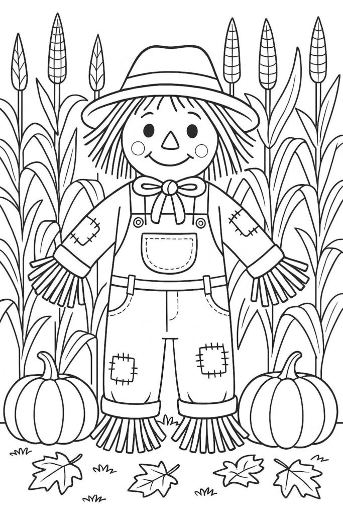 Fall Coloring Pages Free Printables: 20 Best Designs for All Ages 5 Scarecrow in a field scene