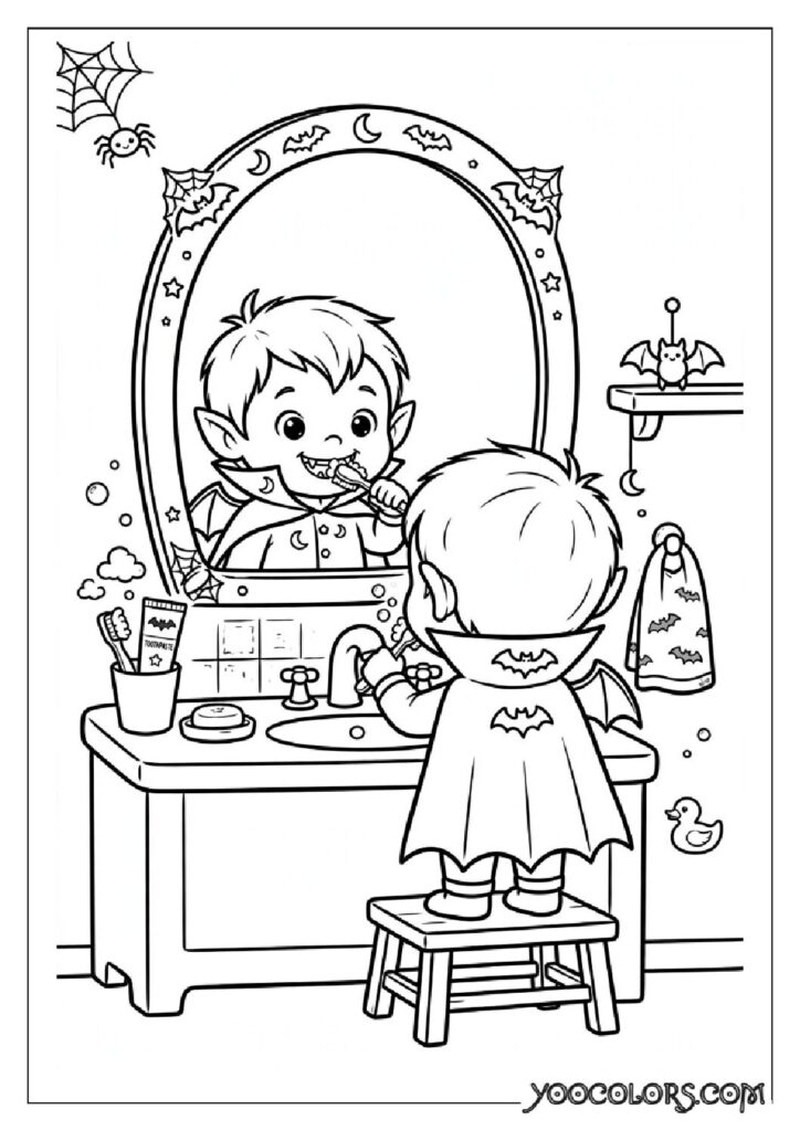 48 Halloween Coloring Pages for Fun and Creative Festive Activities 31 vampire child brushing teeth 1 pdf