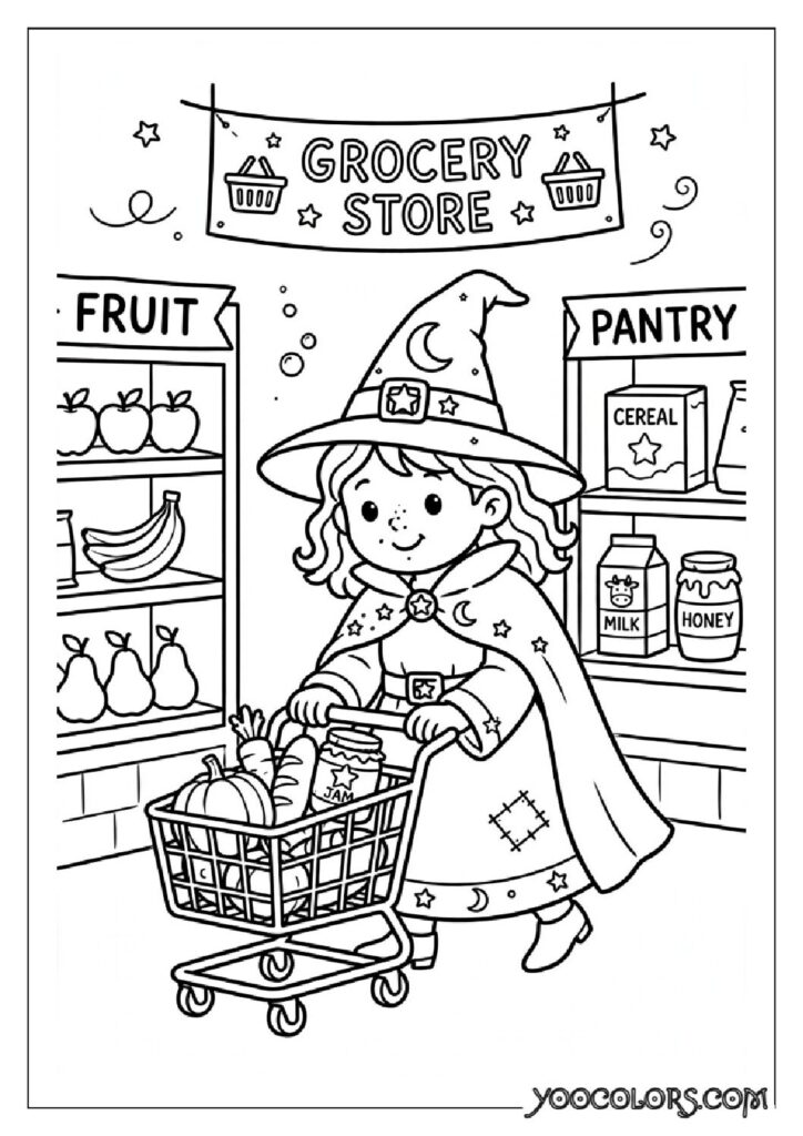 48 Halloween Coloring Pages for Fun and Creative Festive Activities 33 witch grocery shopping pdf