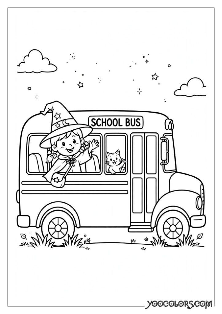 48 Halloween Coloring Pages for Fun and Creative Festive Activities 36 witch riding school bus pdf