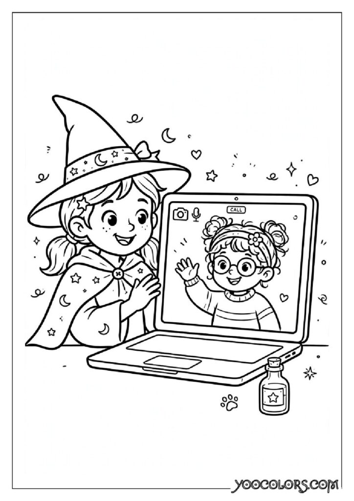 48 Halloween Coloring Pages for Fun and Creative Festive Activities 35 witch video call coloring page pdf