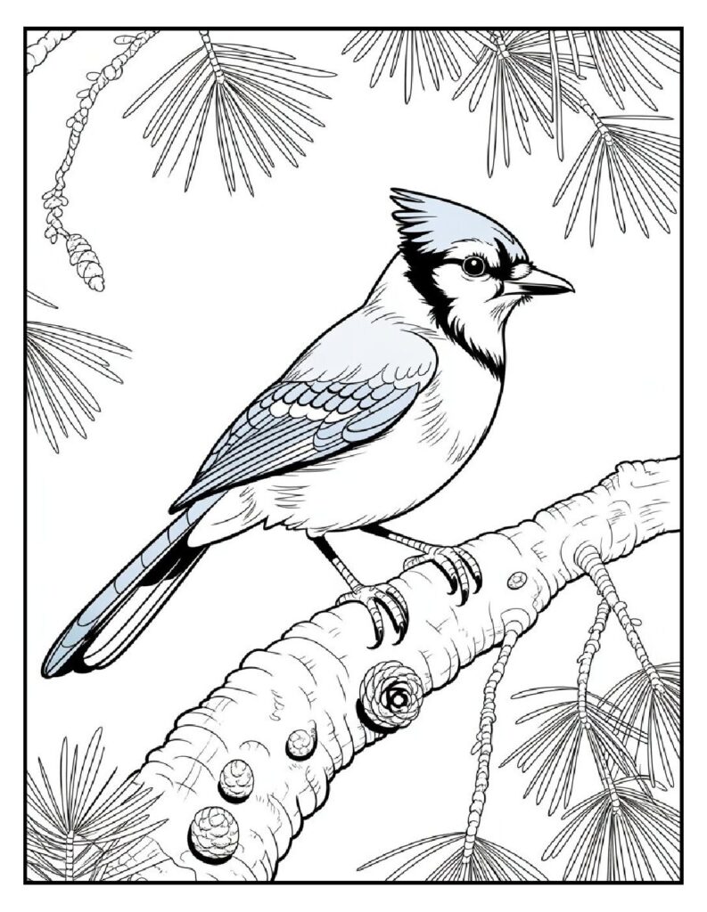 Woodland Animal Coloring Pages: 20 Detailed Designs for All Ages 20 woodland animal coloring pages Blue Jay in Pine Tree Coloring Page pdf