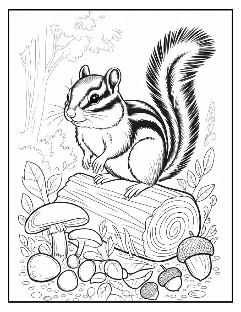 Woodland Animal Coloring Pages: 20 Detailed Designs for All Ages 13 woodland animal coloring pages Chipmunk on a Log Coloring Page pdf