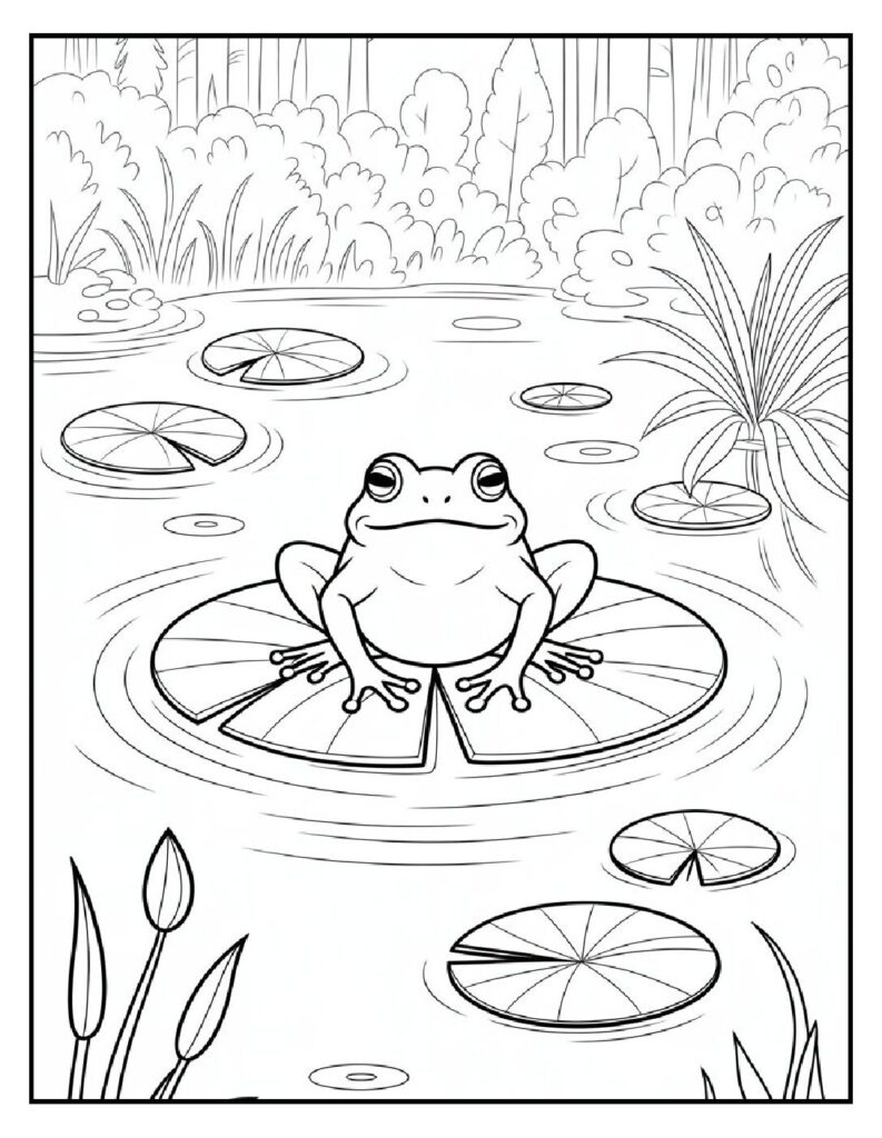 Woodland Animal Coloring Pages: 20 Detailed Designs for All Ages 24 woodland animal coloring pages Frog on Lily Pad Coloring Page pdf