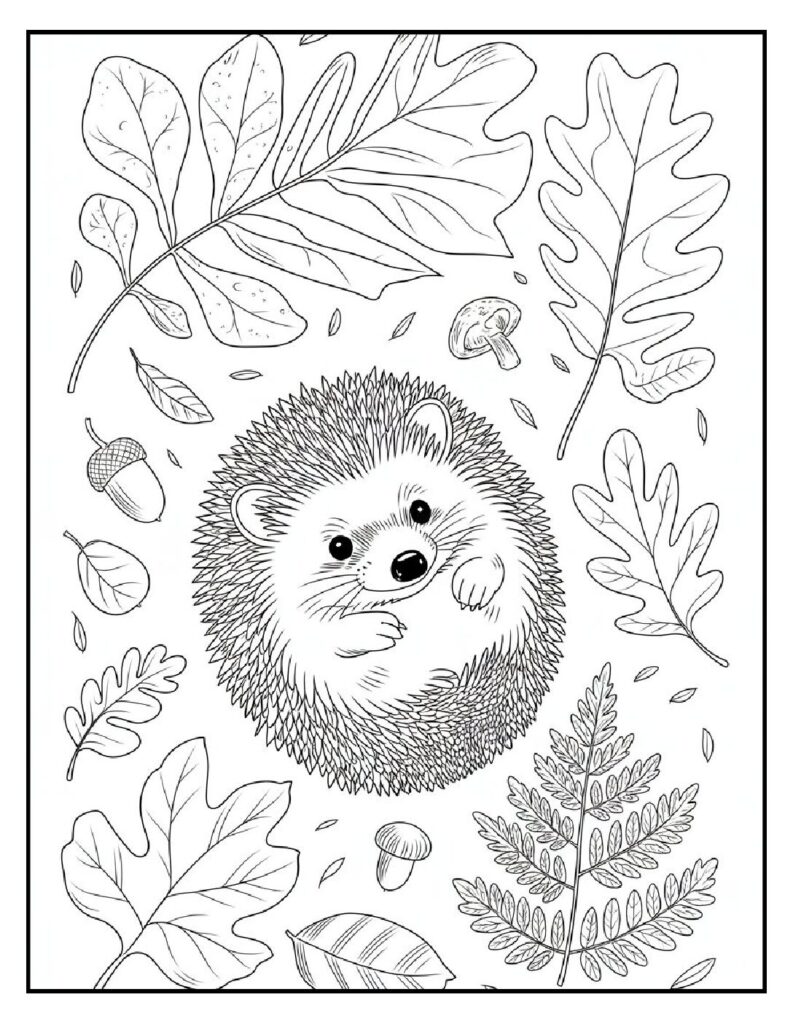 Woodland Animal Coloring Pages: 20 Detailed Designs for All Ages 10 woodland animal coloring pages Hedgehog in the Leaves Coloring Page pdf