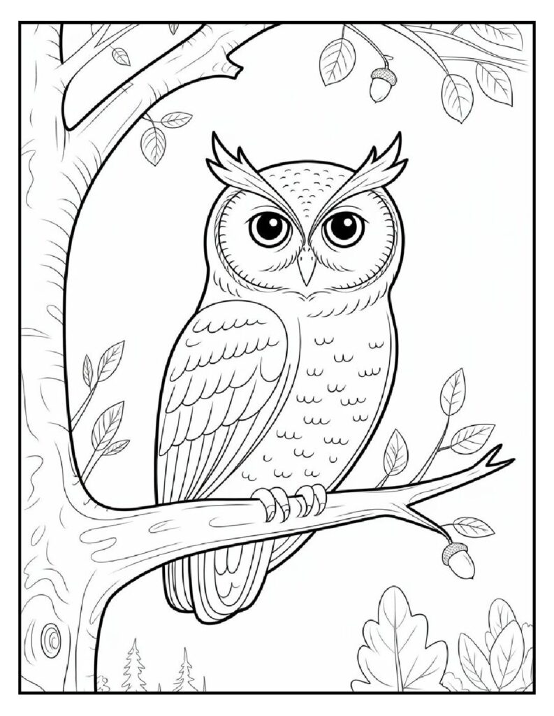 Woodland Animal Coloring Pages: 20 Detailed Designs for All Ages 6 woodland animal coloring pages Owl on a Tree Branch Coloring Page pdf