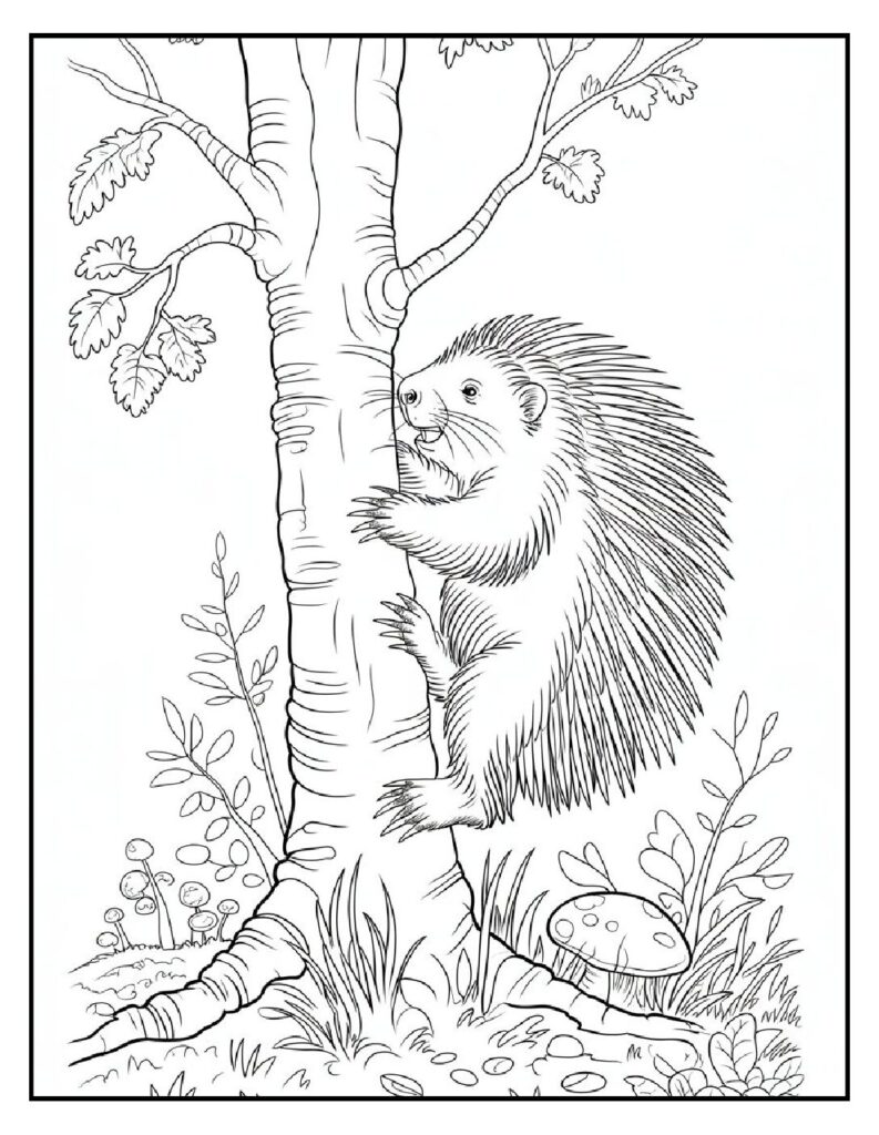 Woodland Animal Coloring Pages: 20 Detailed Designs for All Ages 22 woodland animal coloring pages Porcupine Climbing Tree Coloring Page pdf