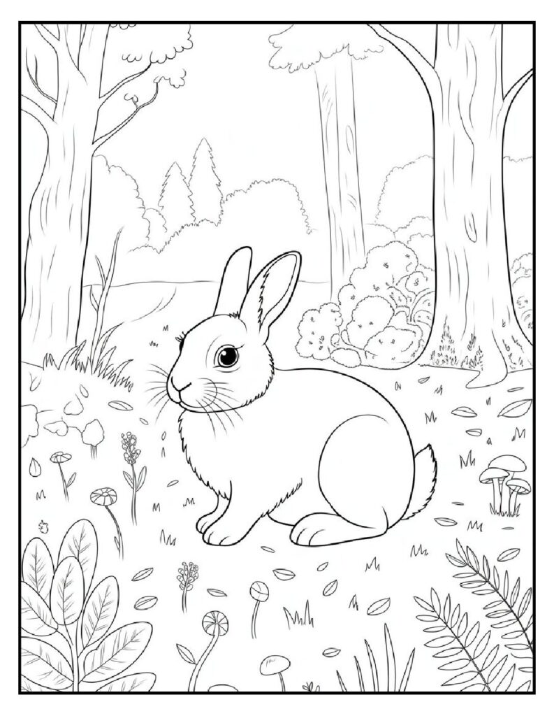 Woodland Animal Coloring Pages: 20 Detailed Designs for All Ages 9 woodland animal coloring pages Rabbit in the Woodland Clearing Coloring Page pdf