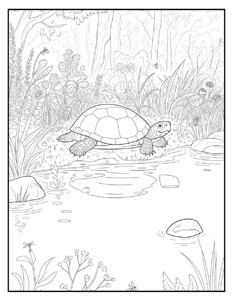 Woodland Animal Coloring Pages: 20 Detailed Designs for All Ages 19 woodland animal coloring pages Turtle by the Pond Coloring Page pdf
