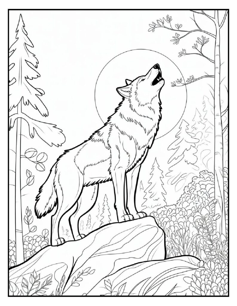 Woodland Animal Coloring Pages: 20 Detailed Designs for All Ages 16 woodland animal coloring pages Wolf Howling at Moon Coloring Page 1 pdf