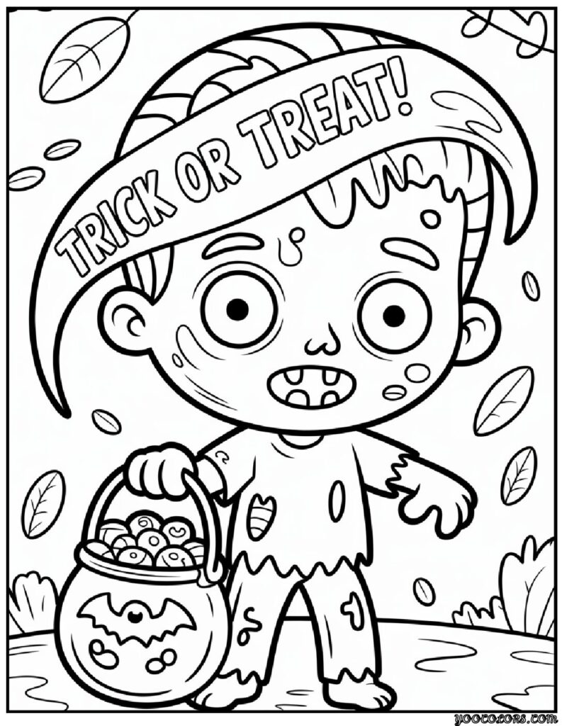Zombie Coloring Pages: Scary, Cute, and Creative Free Printables 12 zombie coloring pages Chibi zombie with oversized head pdf