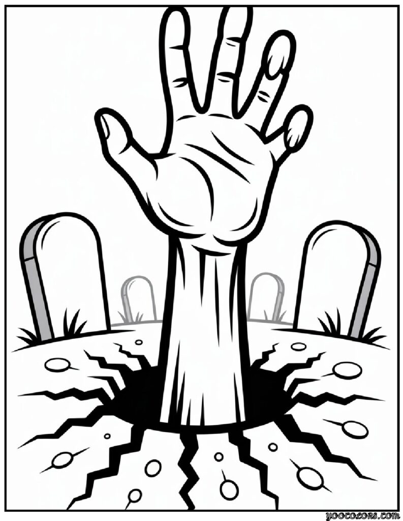 Zombie Coloring Pages: Scary, Cute, and Creative Free Printables 5 zombie coloring pages Zombie hand rising from a grave 2 pdf