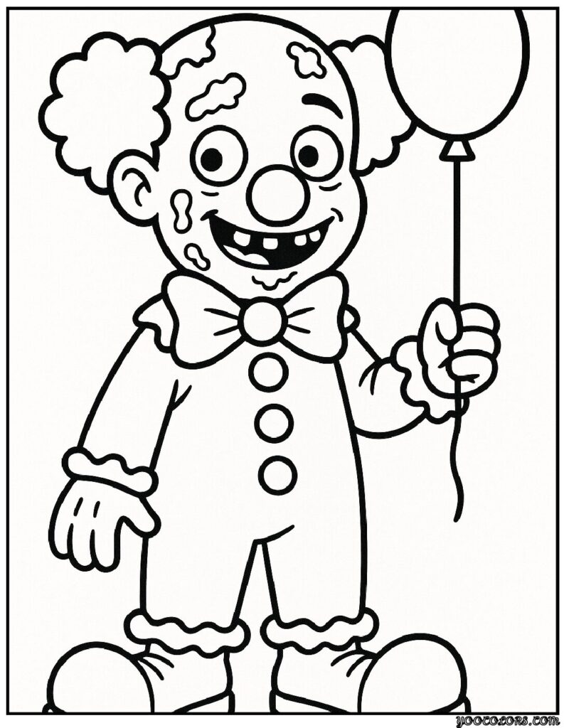 Zombie Coloring Pages: Scary, Cute, and Creative Free Printables 17 zombie coloring pages clown zombie with big shoes pdf
