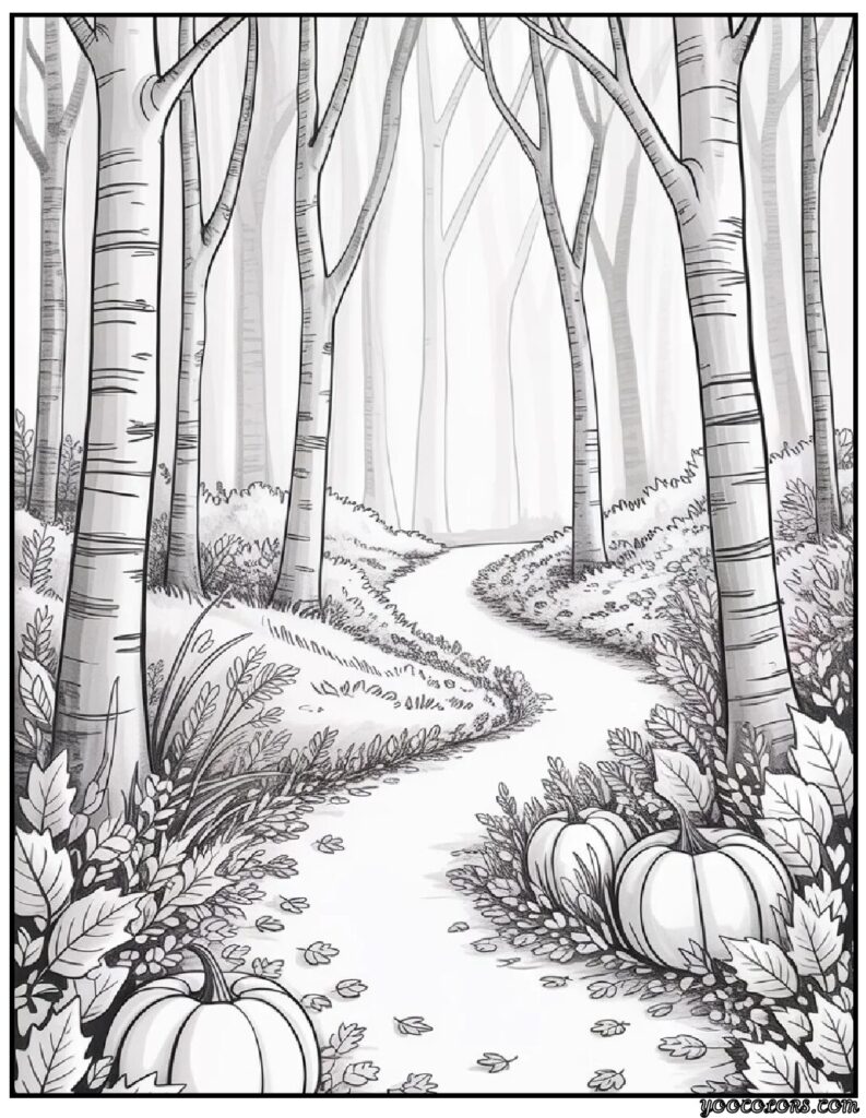 Thanksgiving Coloring Pages for Adults – Mindful, Modern & Perfect for Cozy Fall Nights 3 Autumn Forest Path.webp pdf